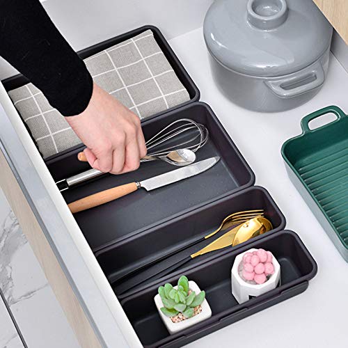 16 Pack Interlocking Drawer Organizer Tray, Desk Drawer Organizer, Office Drawer Dividers Storage Bins for Kitchen Bathroom Office, 3 Different Sizes, Grey