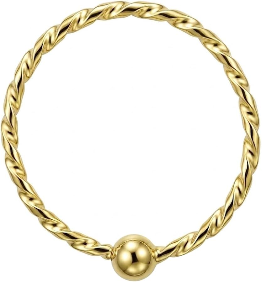 9K Solid Yellow Gold 22 Gauge - 8mm, 10mm Diameter with 1.5mm, 2mm Ball Laser Cut Twisted Captive Bead Ring Nose Hoop Ring - Cartilage - Daith - Rook - Lobe - Conch Piercing Body Jewelry