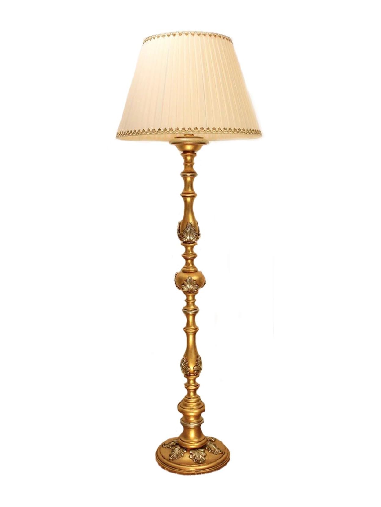 Generico Piantana, lampada da terra classica in legno foglia oro-argento 1 luce Dbs 100/pt per salotto, soggiorno, sala da pranzo, camera da letto.