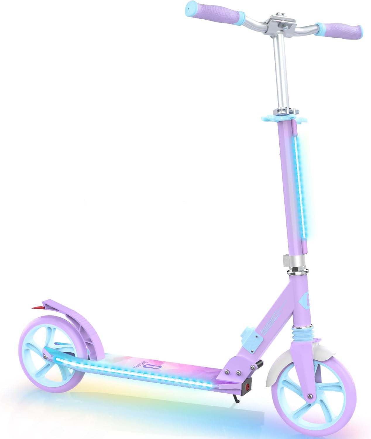 BELEEV V8 Patinete de 2 Ruedas, Plegable Patinete con LED Luces Stem, Deck, Altura Ajustable, Big Wheel 200mm Scooter Adult con Correa de Transporte, Marco Resistente para 6+ Niño Niña Adulto