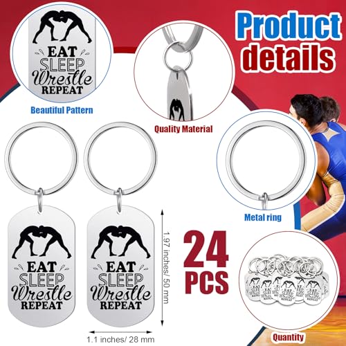 Quelay 24 Pcs Wrestling Keychain Inspirational Wrestling Charm Keyring Wresting Senior Night Gifts for Wrestlers Fans(Vertical Version)