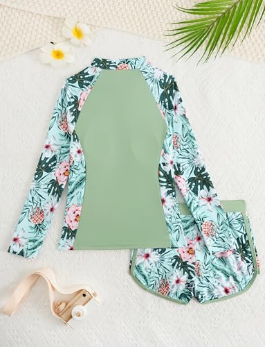 SEAUR Girls' Rash Guard Sets 2 Piece Zipper Bathing Suits with Shorts Quick Dry Kids UPF 50+ Summer Beach Swimwear 7-14Y4