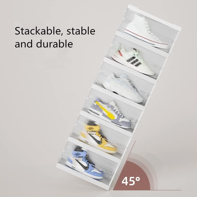 Jukkre Installation-Free Shoe Box Foldable, Stackable Clear Shoe Storage Box - Storage Bins Shoe Container Organizer, 3-Layer Shoe Box - White 2