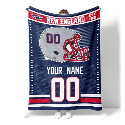 INAOO New England Throw Blanket for Men Women Boy Personalized Gifts Custom Name and Number