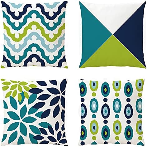 meioro Leaf Pattern Cushion Covers Pack of 4, 45 x 45 cm Pillow Cover Cotton and Linen Pillow case, Decorative Throw Pillow Covers for Couch Bed Car Living Room (Green Leaf 3)