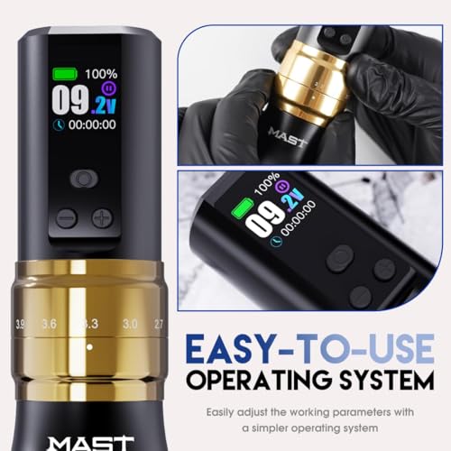Image of Mast Fold2 Pro Wireless Tattoo Machine, Rotary Tattoo Gun Pen, 2 Grips 40mm & 44mm, Mcore-C1 Powerful Motor, 7 Strokes Length (Gold + Extra Grip)