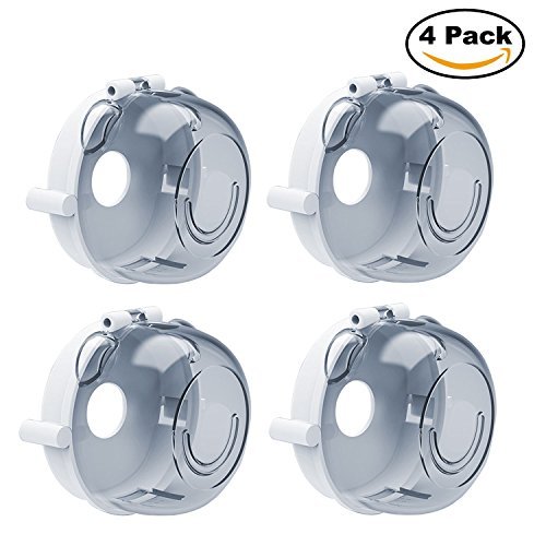 Hombae Oven Stove Knob Covers, Upgraded Version Clear View Easy Set up Universal Design, Baby Child Toddler Kitchen Safety (4 PCs Set for Small Stove Knobs)