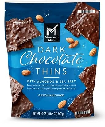 Member Marks Dark Chocolate Thins with Almonds & Sea Salt, 20 oz.