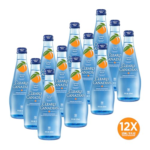 Clearly Canadian Orchard Peach Sparkling Spring Water Beverage, Natural & Carbonated, Flavored Seltzer Water, 1 Case (12 Bottles x 325mL)