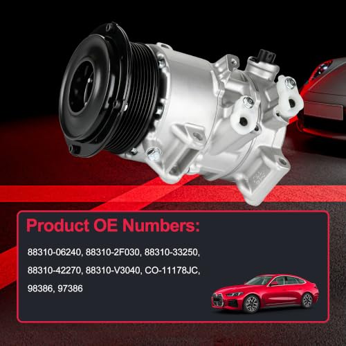 Image of 6SEU16 AC Compressor with Clutch Replacement for Toyota RAV4 2.4L L4 2006-2008,Camry 2.4L L4 2007-2009, Hiace 2.7L L4 2006-2018,Air Conditioner with 7-Groove Pulley