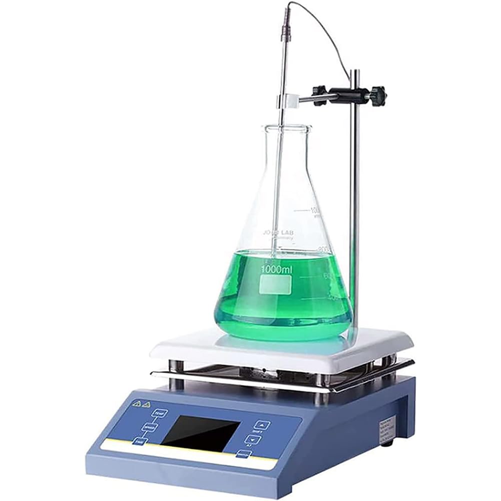 Placa caliente agitadora magnética con calefacción, capacidad de 5000 ml, velocidad de 200-2000 rpm, pantalla LED, sensor de temperatura, ideal para calefacción y agitación de laboratorio