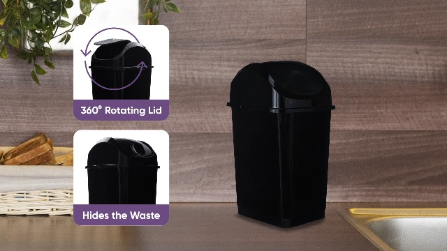 Image of Superio Mini Desktop Trash Can with Swing Top Lid Portable Plastic Garbage Can for Countertop, Desktop, Make up Vanity, Bathroom, Car, Under Sink, Dorm Compact Waste Bin 5 L 1.25 Gal (Black)