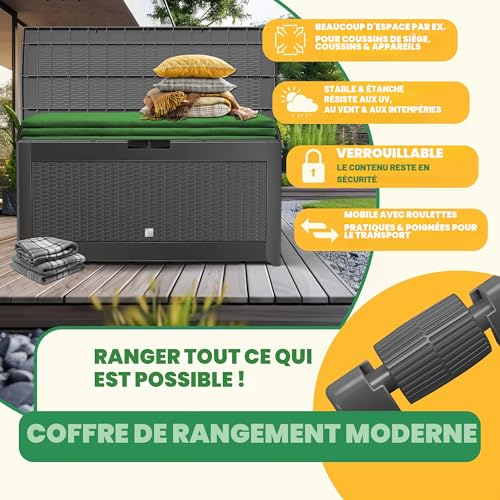 Coffre de jardin à roulettes avec couvercle rabattable pour stocker 310L - 3