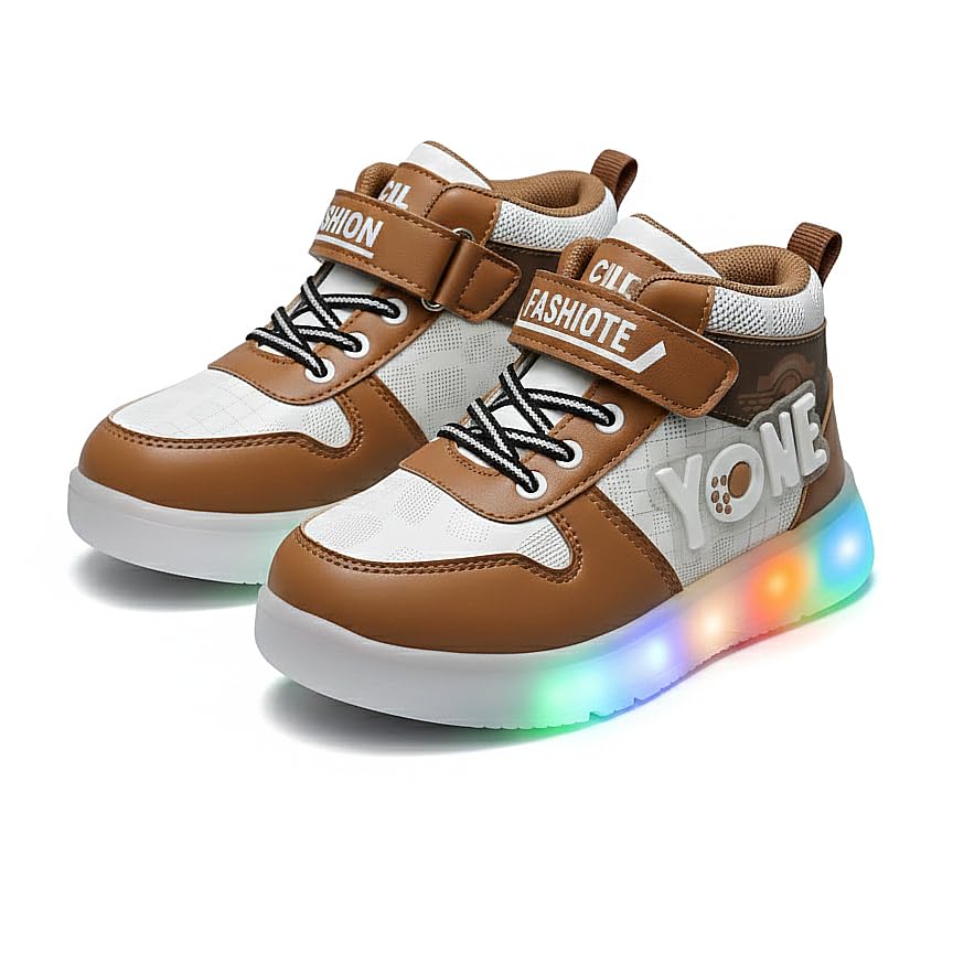 Image of HOOH Kids Unisex LED Light Sneakers, High Top Athletic Shoes with Lights Comfortable Fashion Shoes for 12 Montjhs to 8 Years of Baby Boys and Girls