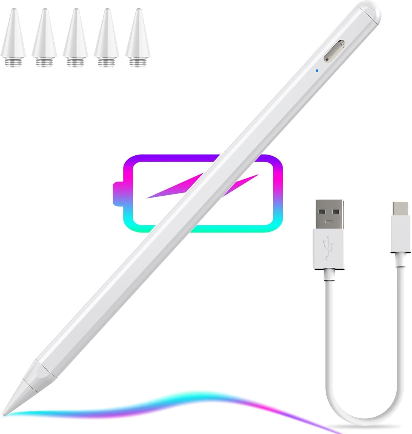 Ipad Pencil 2.5X Fast Charge Tilt Sensitivity Compatible with 2018-2024 iPad Pro 12.9/11/13-inch M4, Apple Ipad Pencil Work for iPad 6/7/8/9/10th Gen, iPad Air 5/4/3, iPad Mini 6/5 (White)