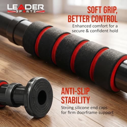 Image of Leader Sportz Pull Up Bar for Home for Kids & Adults [100 KG] | Doorway Chin Up Bar with Anti-Slip Grip & Safety Lock | No-Drill Adjustable Hanging Exercise Rod, Gym Equipment for Home Workout