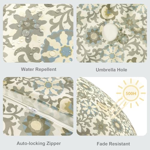 LVTXIII Outdoor/Indoor Round Tablecloth, Patio Water-Repellent Table Covers with Umbrella Hole, Picnic Tablecloths with Zipper for Patio Decoration, 60" Floral Symphony by LVTXIII - Used condition - Image 3