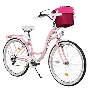 Milord. Comfortabele fiets, roze, 7 snelheden, 28 inch, met mand en achterdrager, Hollandse fiets, damesfiets…