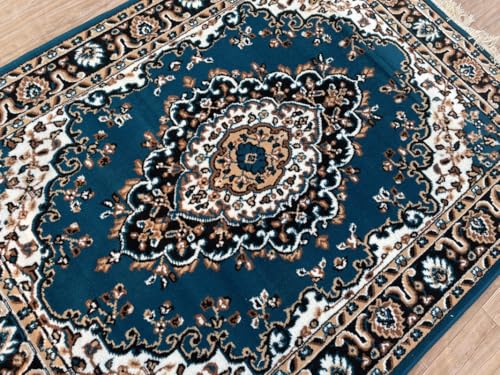 Image of TTC THREAD & TEXTURE CARPET Traditional Comfort: Power-Loomed Carpets for Living Room- Every Space Area Rug Color Blue Size 6x8 Feet (180x235cm)