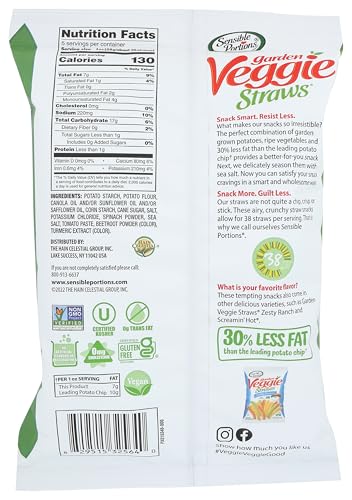 Sensible Portions Sea Salt Veggie Straws - Crunchy Snack for Health-Conscious Consumers - Ideal for Snacking at Home or 