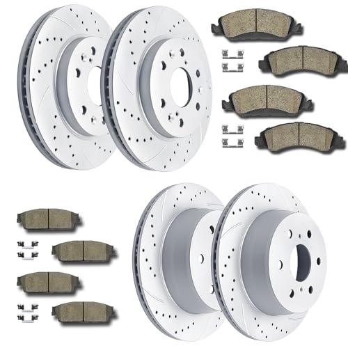 Front and Rear Drilled and Slotted Brake Rotors Ceramic Brake Pads Brake Kit Suitable for Cadillac...