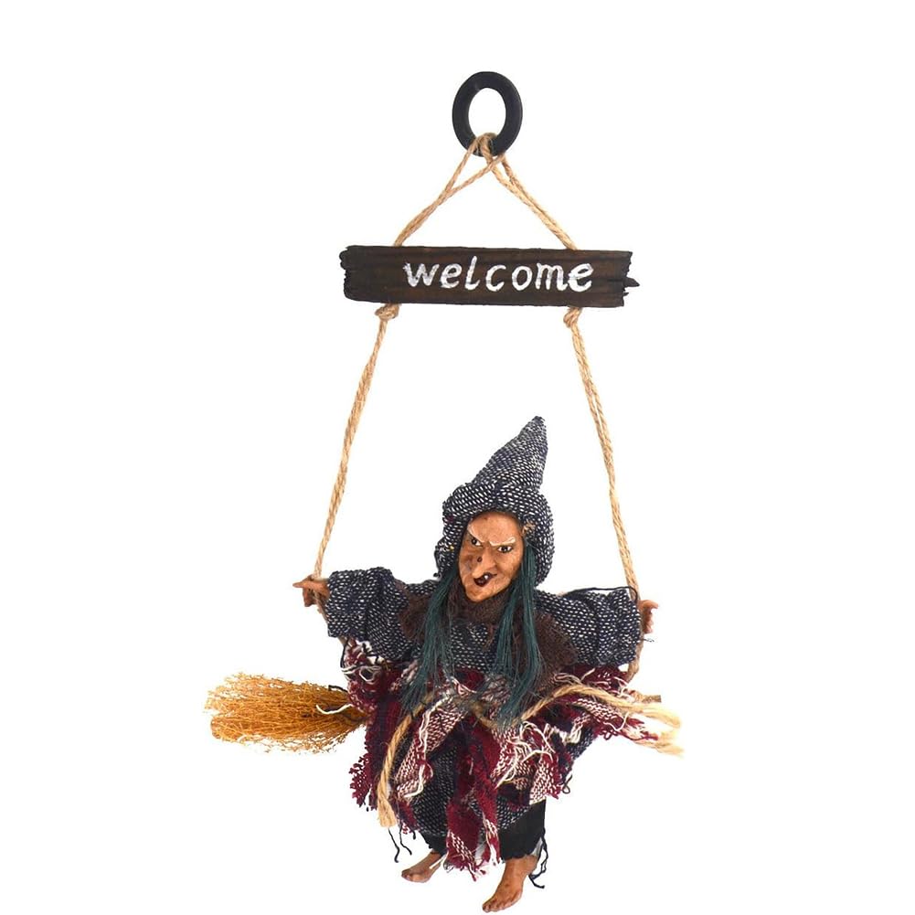 CHENGLI Halloween Hanging Horror Witch Decoration,Flying Witch on Broom,Horror Ghost Devil Wizard Figurine Ornaments,Flying Witches Horror Figurine Halloween Haunted House Hanging Props Party Decor