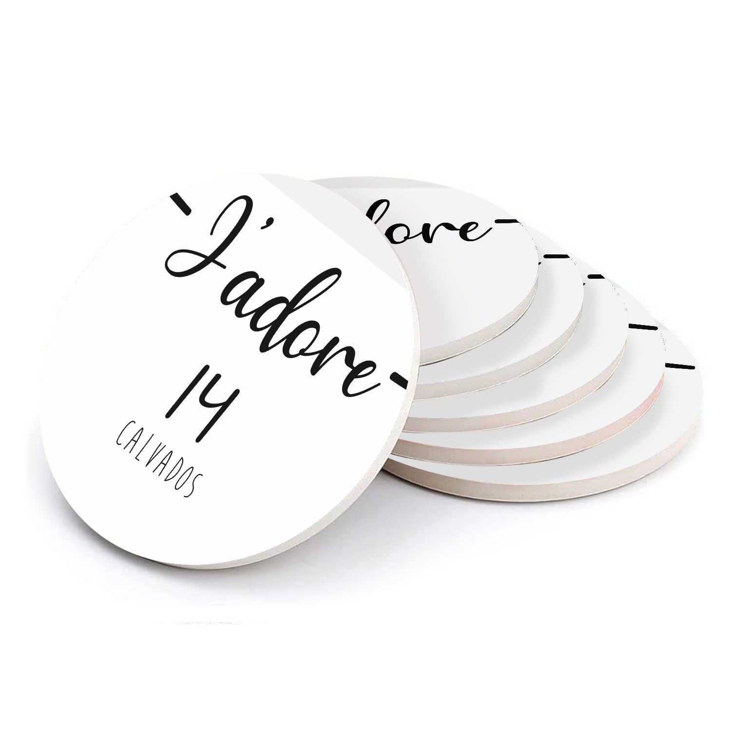Sous-verre ronds en céramique J'adore Calvados 14 lot de 6