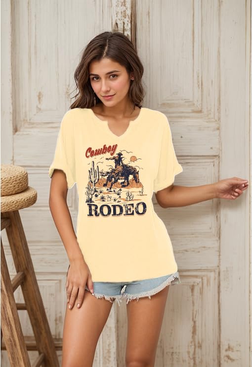 Cowgirl Outfits for Women V Neck Rodeo Western Shirts Cowboy Graphic Tees Country Music Nashville Tops2
