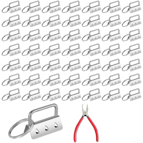 GLFLOW Kit de llavero de cierre a presión, 50 piezas de llavero de cierre a presión, kit de manualidades con alicates, material de hierro para cordones y pulseras, color plateado