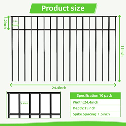 Elecoman 10 Pack 24X15In No Dig Fence,Animal Barrier Fence With 1.5In Spike Spacing,Underground Decorative Garden Fencing For Dogs,Metal Steel Fence Ground Stakes Defence For Outdoor Yard Patio #TOP1