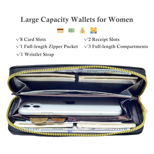 Womens Wallet RFID Wristlet Wallet for Women Zip Around Credit Card Holder Floral Leather Ladies Clutch Long Purse4