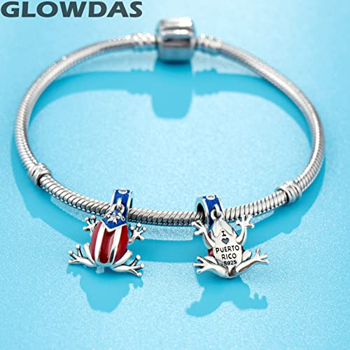 2025 Puerto Rico Coqui Charm, Frog Prince Pendant Charms, fit Pandora Animal Bracelet, 925 Sterling Silver Enamel Puerto Rican Flag Dangle Beads, Gifts for Vacation/Mothers Day/Travel3