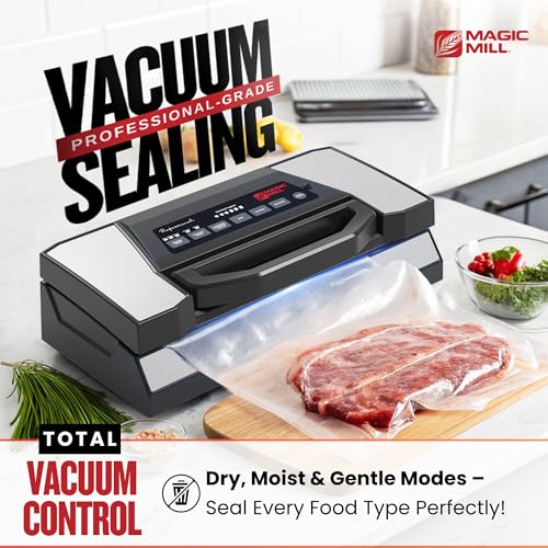 Image of Magic Mill Professional Vacuum Sealer Machine Pro with New Patent Handle MVS-5181 for Food Bags, Marinate Bowls, and Meal Packing Cannister | Vacuum Sealer with Cutter and Jar Attachment