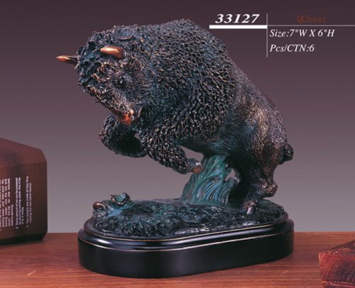 Bronze Plated Resin Sculptures Buffalo Sculpture Carving Statue 7"w X 6"h New