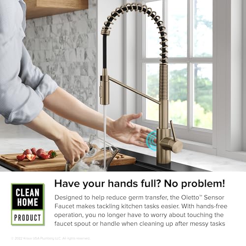Image of KRAUS Oletto Touchless Sensor Commercial Pull-Down Single Handle Kitchen Faucet with QuickDock Top Mount Assembly in Spot Free Antique Champagne Bronze, KSF-2631SFACB
