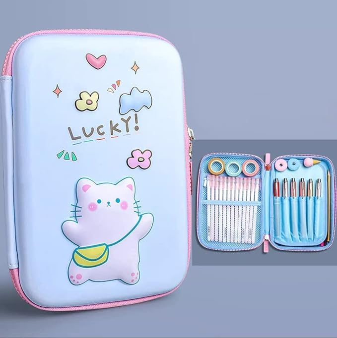Image of Cartoon Theme Pencil Case - 3D EVA Pencil Pouch, Multipurpose Zipper Pencil Case for Kids, Pen and Pencil Bag for School Kids, Girls, Stationery Storage Box (Big Lucky Pouch)