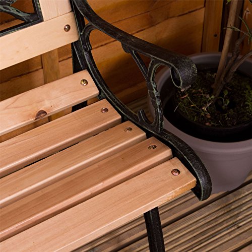 Home Discount Garden Vida Garden Bench, Rose Style Design 3 Seater Outdoor Furniture Seating Wooden Slats Cast Iron Legs Park Patio Seat - Image 2
