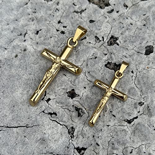 Crucifix Pendant with Chain Necklace - 14K Gold Plated Stainless Steel - 30MM or 40MM Cross2