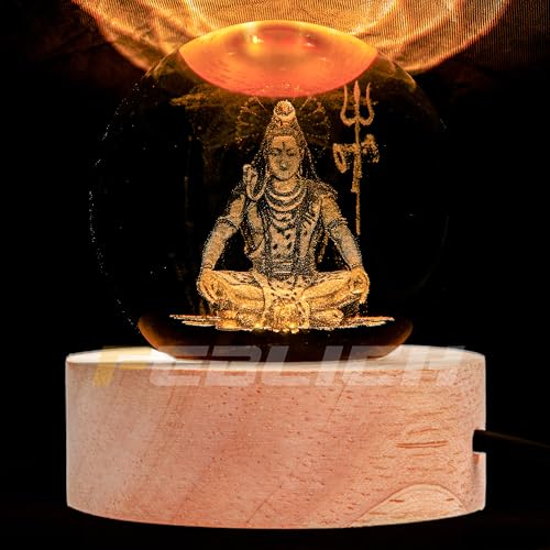 Image of 3D Shiv Crystal Ball Night Lamp, Solar System Light, USB Table Colorful LED Wooden Crystal for Home, Office, Birthday Gift