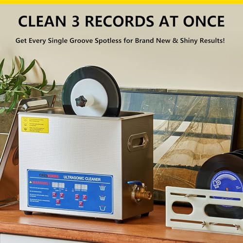 Pulitore a ultrasuoni Pulitore a ultrasuoni per Vinile, Macchina per la Pulizia dei Dischi da 6 Litri, pulitore Commerciale da 40 kHz e 180 W con stendino per Dischi in Vinile da 7-12 pollic