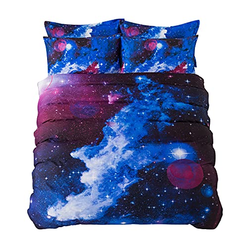 Cliab Kids Full Size 7-Piece Reversible Galaxy Bedding Set Galaxy Duvet Cover Set Purple Nebula Bedding Set Deep Space Bedding Cosmos Galaxy Stars With Blue Sky Print For Kids Boys And Girls #TOP1