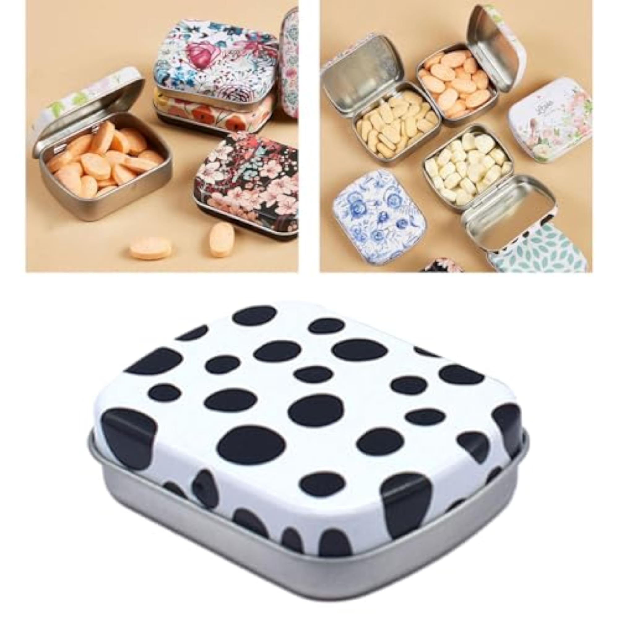 Metal Hinged Tin Box Container with Lid, Mini Candy Box
