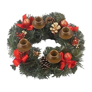 Corona de Adviento de Navidad, Candelabro de Corona de Navidad de 12 Pulgadas, Coronas de Anillos de Velas Artificiales, Corona de Navidad con Cinta, Anillos de Adviento Portavelas, Centro de Mesa