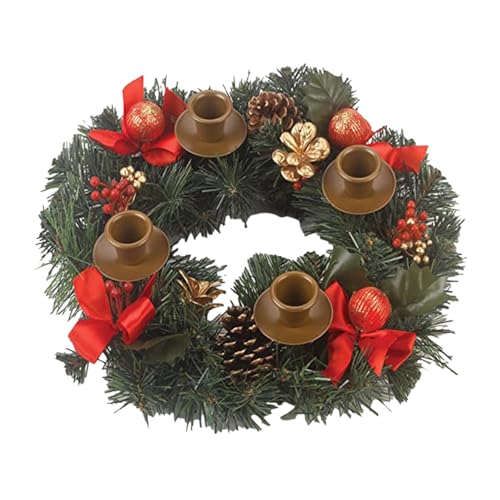PW TOOLS Christmas Advent Wreath, 12In Christmas Wreath Candlestick, Artificial Candle Rings Wreaths, Ribbon Christmas Wreath Advent Rings Candle Holder Table Centerpiece