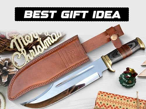 RISING CRAFTS 14 Inch Crocodile Dundee Bowie knife with Leather Sheath Fixed Blade Hunting Knife with Sheath-Tactical Survival Knife for Outdoor Camping, EDC, Knife for Men
