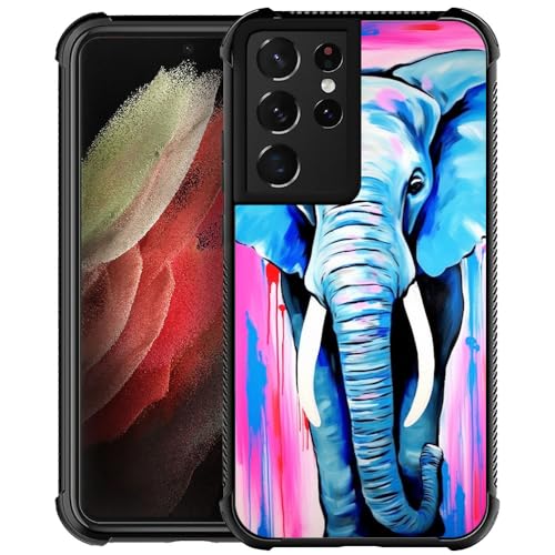 Goodsprout Compatible with Samsung Galaxy S21 Ultra Case,African Elephants Amazing Pattern Design Shockproof Anti-Scratch Hard PC Back Case for Samsung Galaxy S21 Ultra Case