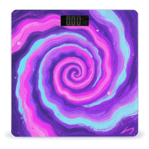 Báscula digital de baño patrón violeta y rosa con vidrio templado miniatura 1
