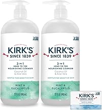 Kirk's 3-in-1 Head to Toe Nourishing Liquid Cleanser & Travel Size Bar Soap - for Men, Women & Children - Premium Coconut Oil & Aloe Vera- Non GMO & Vegan -Mint & Eucalyptus - 32 Fl Oz. 2 pack
