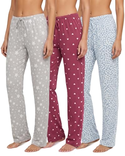 Real Essentials 3 Pack: Womens Ultra-Soft Comfy Pajama Lounge Pants Sleepwear (Available in Plus Size)