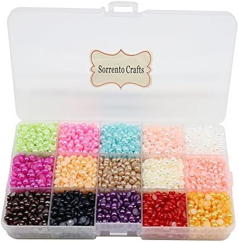 9000pcs Mixed 15Color Half Pearl Bead 4mm Flat Back Gem Scrapbook Craft /DIY Compartment Plastic Box
